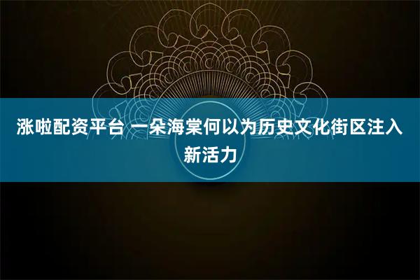 涨啦配资平台 一朵海棠何以为历史文化街区注入新活力
